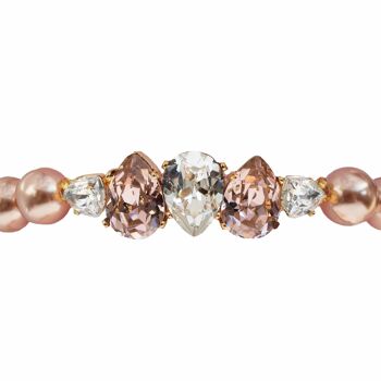 Bracelet de perles avec rangée de cristaux - argent - Rose Pêche 1