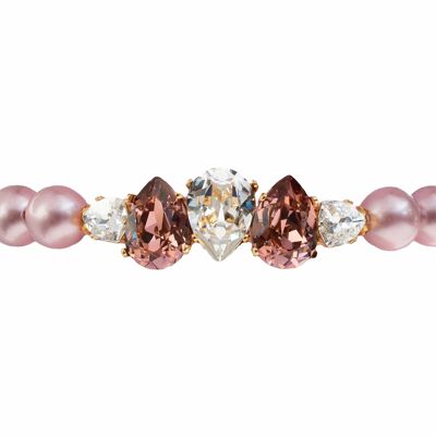 Bracelet de perles avec rangée de cristaux - or - Rose poudré