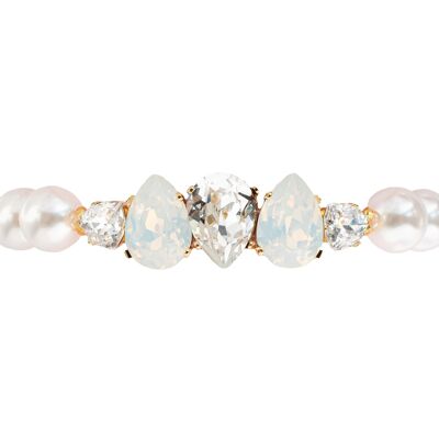 Pearl bracelet with crystal row - gold - White