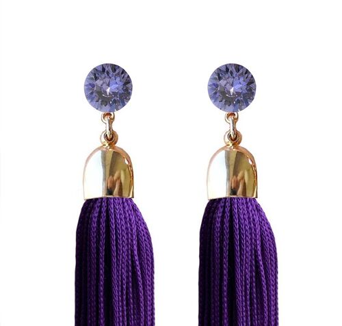 Naglinshams with fringe, 8mm crystal - silver - tanzanite