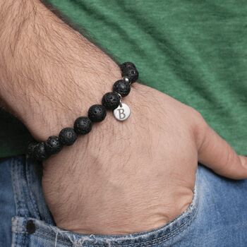 Bracelet homme avec médaillon gravé personnalisé - or - lave poreuse - pour la stabilité - m 2