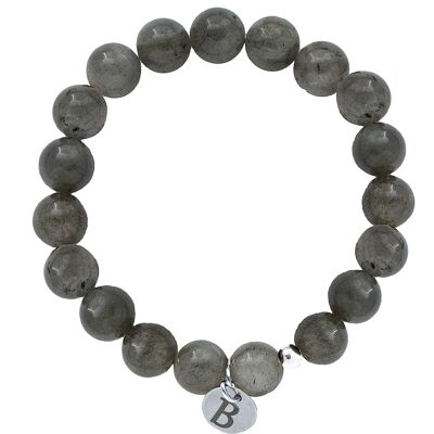 Men's bracelet with personalized engraved medallion - gold - Labradorite - for prosperity - s