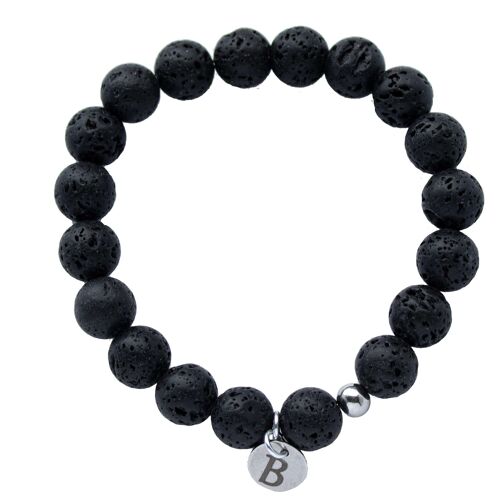 Men's bracelet with personalized engraved medallion - silver - porous lava - for stability - m