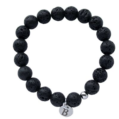 Pulsera de hombre con medallón grabado personalizado - plata - lava porosa - para la estabilidad - m