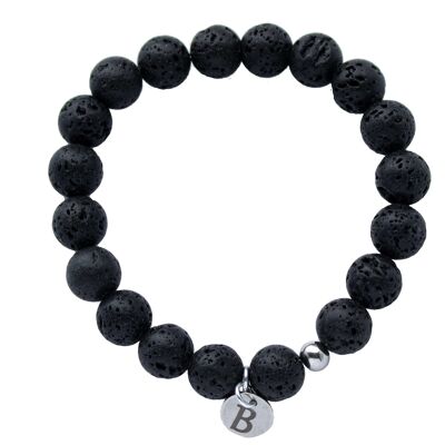 Men's bracelet with personalized engraved medallion - silver - porous lava - for stability - l