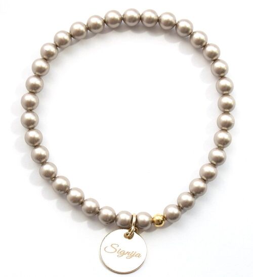 Small pearl bracelet with personalized word medallion - gold - Almond - M