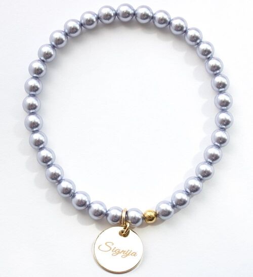 Small Pearl Bracelet With Personalized Word Medallion - Gold - Lavender - L