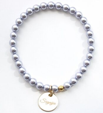 Bracelet Petite Perle Avec Médaillon Mot Personnalisé - Or - Lavande - L 1