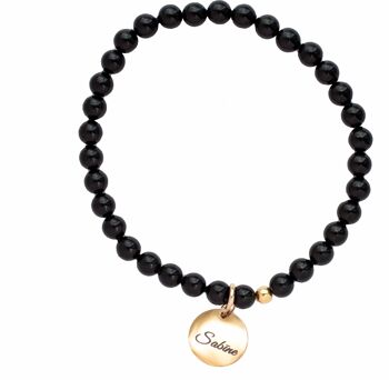 Bracelet petite perle avec médaillon mot personnalisé - or - noir mystique - s 1