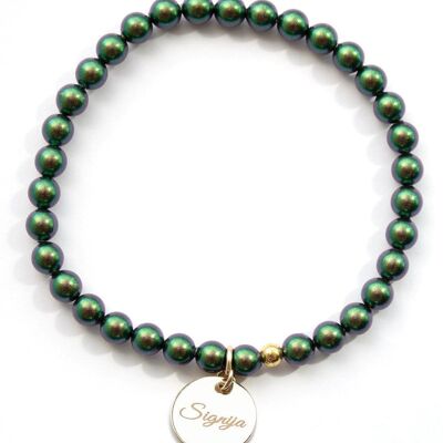 Bracciale piccola perla con medaglione parola personalizzata - oro - Scarabeo - S
