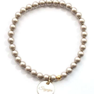 Small pearl bracelet with personalized word medallion - silver - almond - m