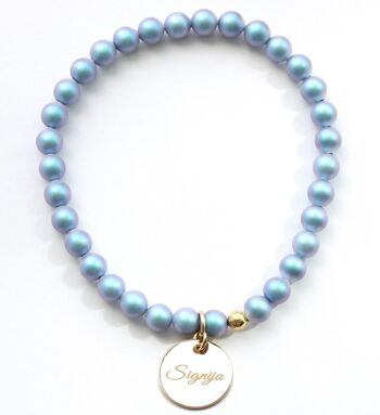 Bracelet petite perle avec médaillon mot personnalisé - Argent - Bleu Clair Irid - S 1