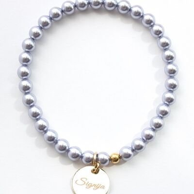 Small pearl bracelet with personalized word medallion - Silver - Lavender - M
