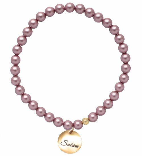 Small pearl bracelet with personalized word medallion - Silver - Powder Rose - S