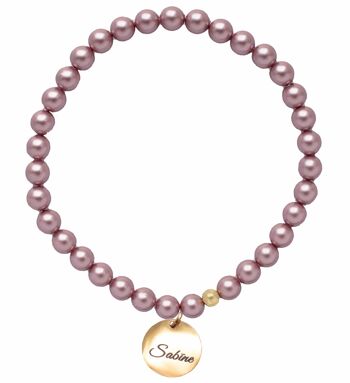 Bracelet petite perle avec médaillon mot personnalisé - Argent - Rose poudré - S 1