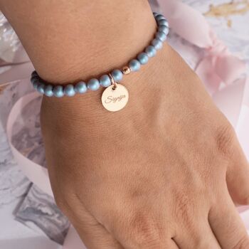 Bracelet Petite Perle Avec Médaillon Mot Personnalisé - Argent - Rose Poudré - M 3