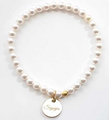 Bracelet petite perle avec médaillon mot personnalisé - argent - Blanc - s 1