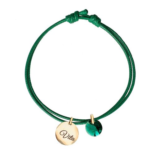 Bracelet with personalized engraved medallion - gold - emerald