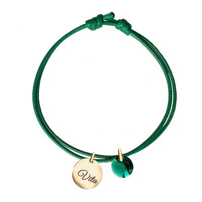 Armband mit personalisiertem graviertem Medaillon - Gold - Smaragd