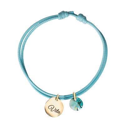 Pulsera con medallón grabado personalizado - oro - Aguamarina