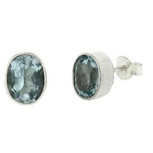 Blue Topaz Large Oval Stud Earrings with Presentation Box
