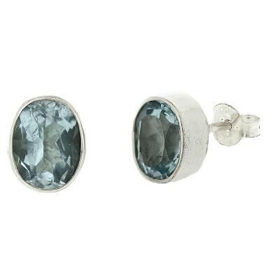 Blue Topaz Large Oval Stud Earrings with Presentation Box