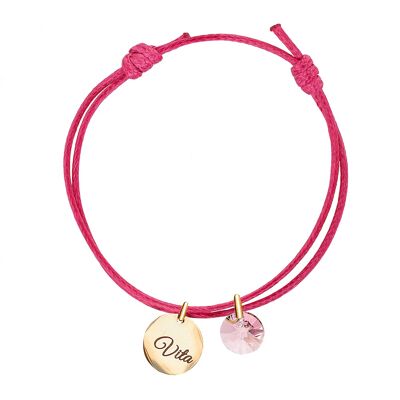 Armband mit personalisiertem graviertem Medaillon - Silber - Fuchsia