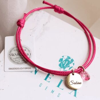 Bracelet avec médaille gravée personnalisée - argent - fuchsia 3