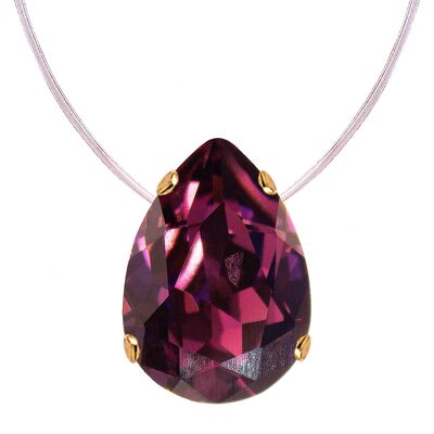 Invisible necklace, 14mm drop crystal - gold - amethystyst