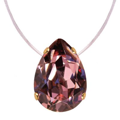 Invisible necklace, 14mm drop crystal - gold - Antique Pink