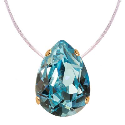 Invisible necklace, 14mm drop crystal - gold - Aquamarine