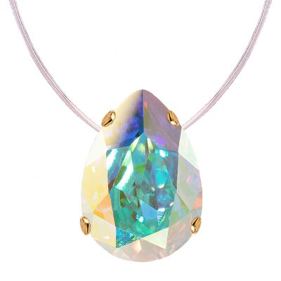 Invisible necklace, 14mm drop crystal - gold - aurore borale