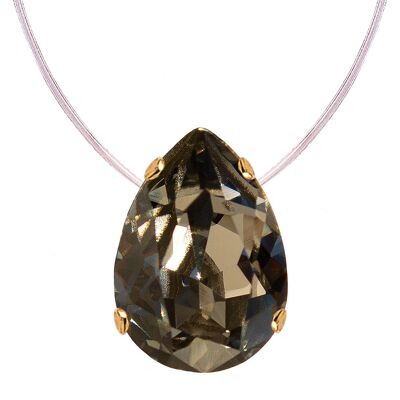 Invisible necklace, 14mm drop crystal - gold - Black Diamond