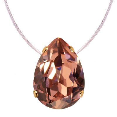 Collana invisibile, cristallo goccia 14mm - oro - rosa cipria