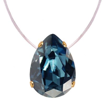 Collana invisibile, goccia di cristallo 14mm - oro - Denim Blue