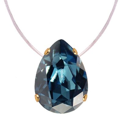 Invisible necklace, 14mm drop crystal - gold - Denim Blue