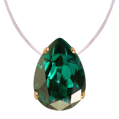 Invisible necklace, 14mm drop crystal - gold - emerald
