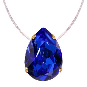 Collier invisible, goutte 14 mm cristal - or - Majestic Blue 1