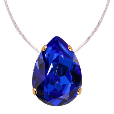 Invisible necklace, 14mm drop crystal - gold - Majestic Blue
