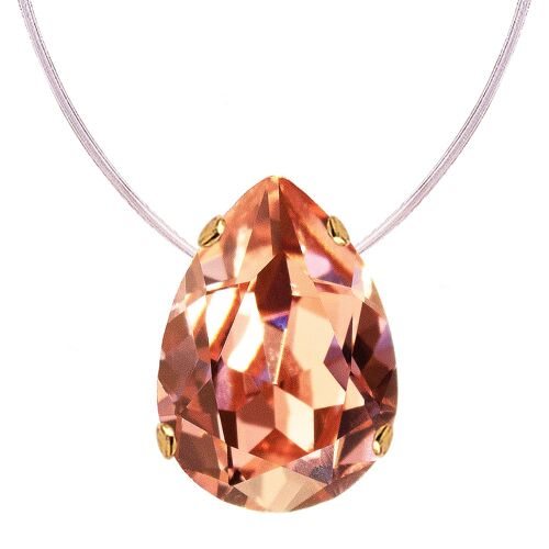 Invisible necklace, 14mm drop crystal - gold - Rose Peach