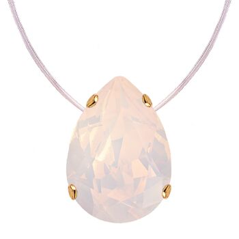 Collier invisible, goutte 14mm cristal - or - Rose Water Opal 1