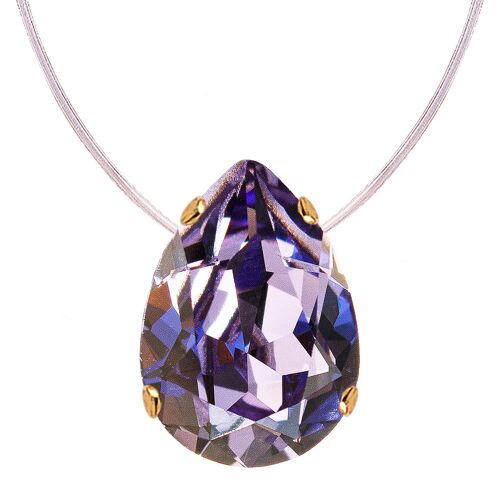 Invisible necklace, 14mm drop crystal - gold - tanzanite