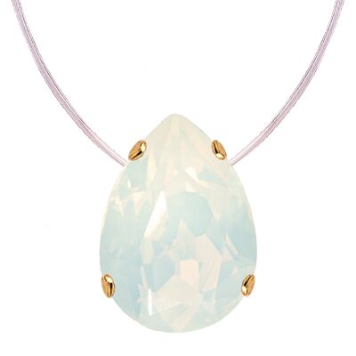 Invisible necklace, 14mm drop crystal - gold - White Opal