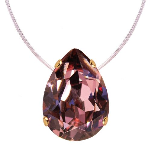 Invisible necklace, 14mm drop crystal - silver - antique pink