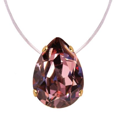 Collana invisibile, goccia di cristallo 14mm - argento - rosa antico