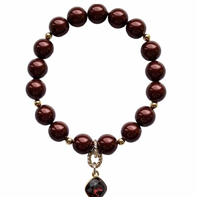 Bracelet de perles avec pendentif en forme de diamant - or - Bordeaux - s