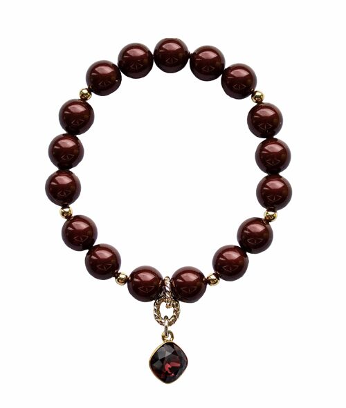 Pearl bracelet with diamond -shaped pendant - gold - Bordeaux - m