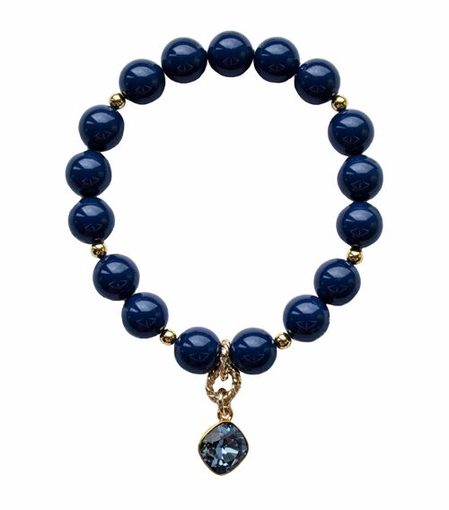 Pearl bracelet with diamond -shaped pendant - gold - Night Blue - S