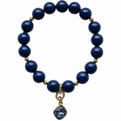 Bracelet de perles avec pendentif en forme de diamant - or - Bleu Nuit - S