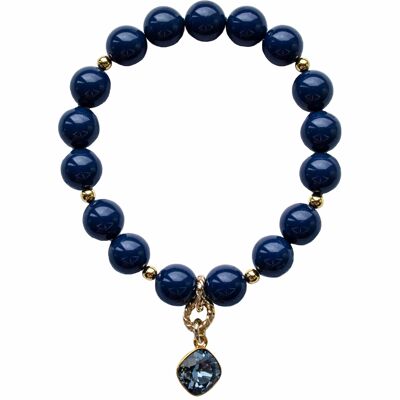 Perlenarmband mit rautenförmigem Anhänger - Gold - Nachtblau - M